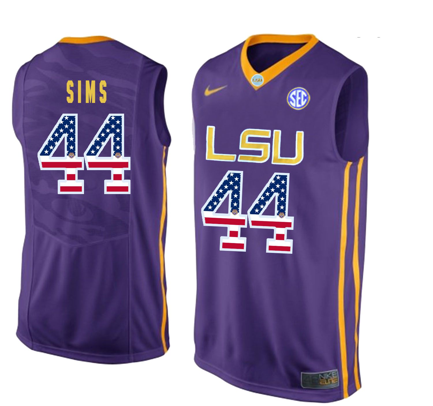 Men LSU Tigers #44 Sims Purple Flag Customized NCAA Jerseys